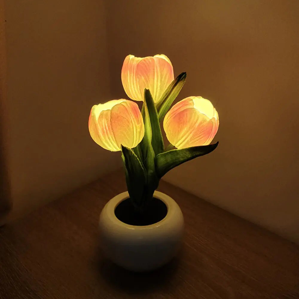 LED Simulation Tulip Flower Pot Lamp Indoor Decorative Table Lamp Tulip Flower Pot Ambient Night Light Home Decoration