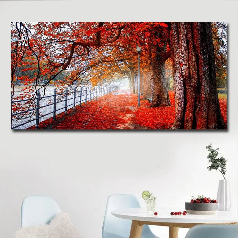 Modern Art Red Forest Landscape Wall Pictures