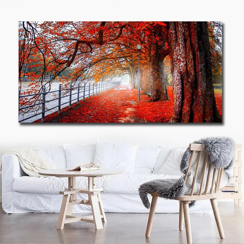 Modern Art Red Forest Landscape Wall Pictures