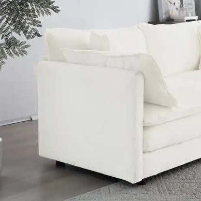 Modern Fabric Loveseat Sofa Couch For Living Room, Upholstered Large Size Deep Seat 2-Seat Sofa With 4 Pillows ,White Chenille